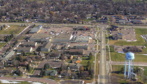 Aerial view of the city of Brandon
